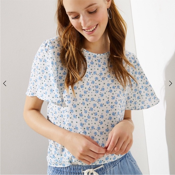 LOFT Tops - LOFT Blue and Teal Floral Short Sleeve Blouse